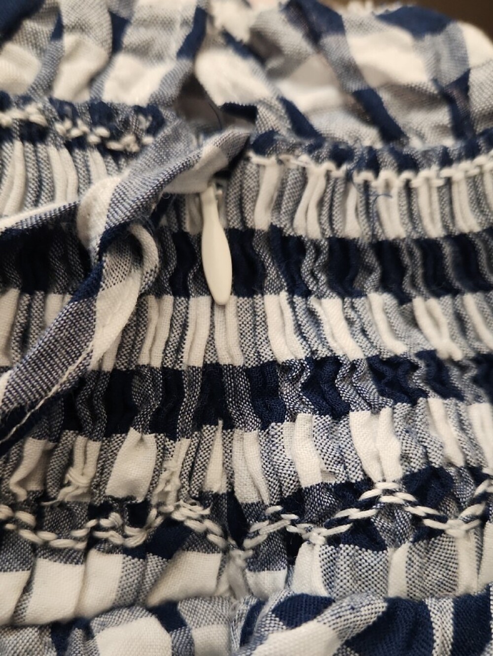 Hunter Bell Hayes Smocked High-Neck Gingham Blouse - Navy/White XSmall - Picture 9 of 12